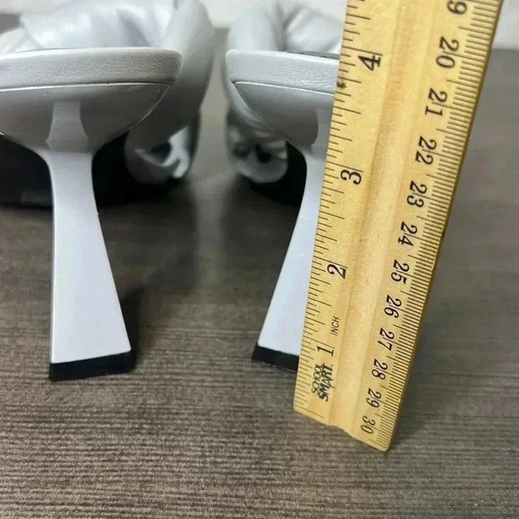 MARC FISHER Gray Knot Comfort Dellian Square Toe Slip On Leather Heeled Sandal - Picture 5 of 12